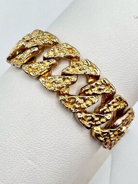 Vintage Chunky Curb Chain Bracelet Textured Gold Tone Unisex 70s